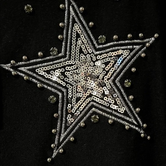 Milano Black Top with Silver Star Embellishments NWT Size xl - Picture 4 of 8